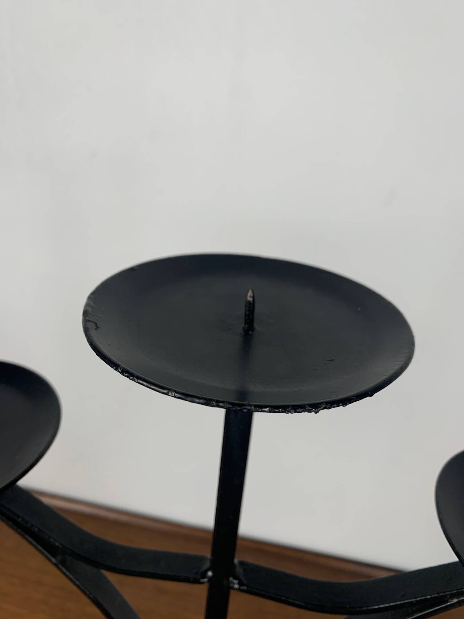 Wrought iron candlestick, painted black, for 3 candles