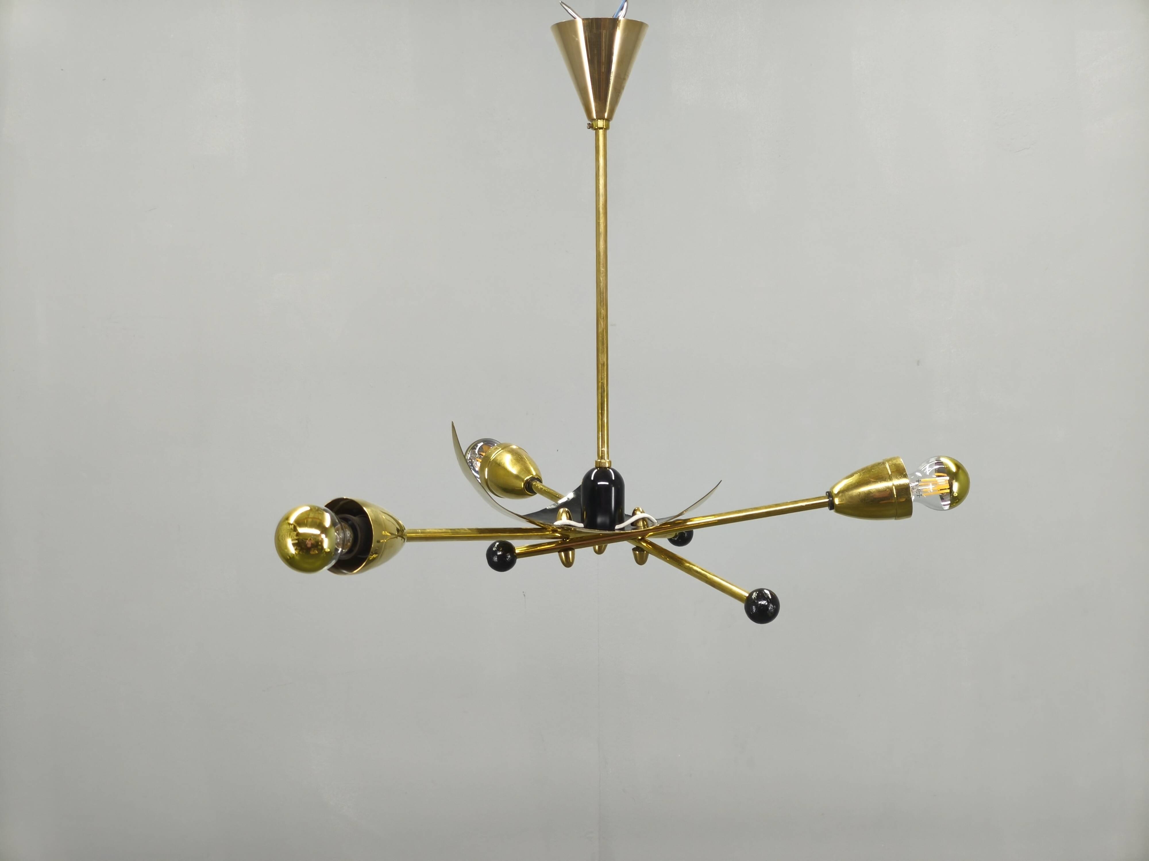 Italian Stilnovo Style Brass Sputnik Chandelier, 1970s
