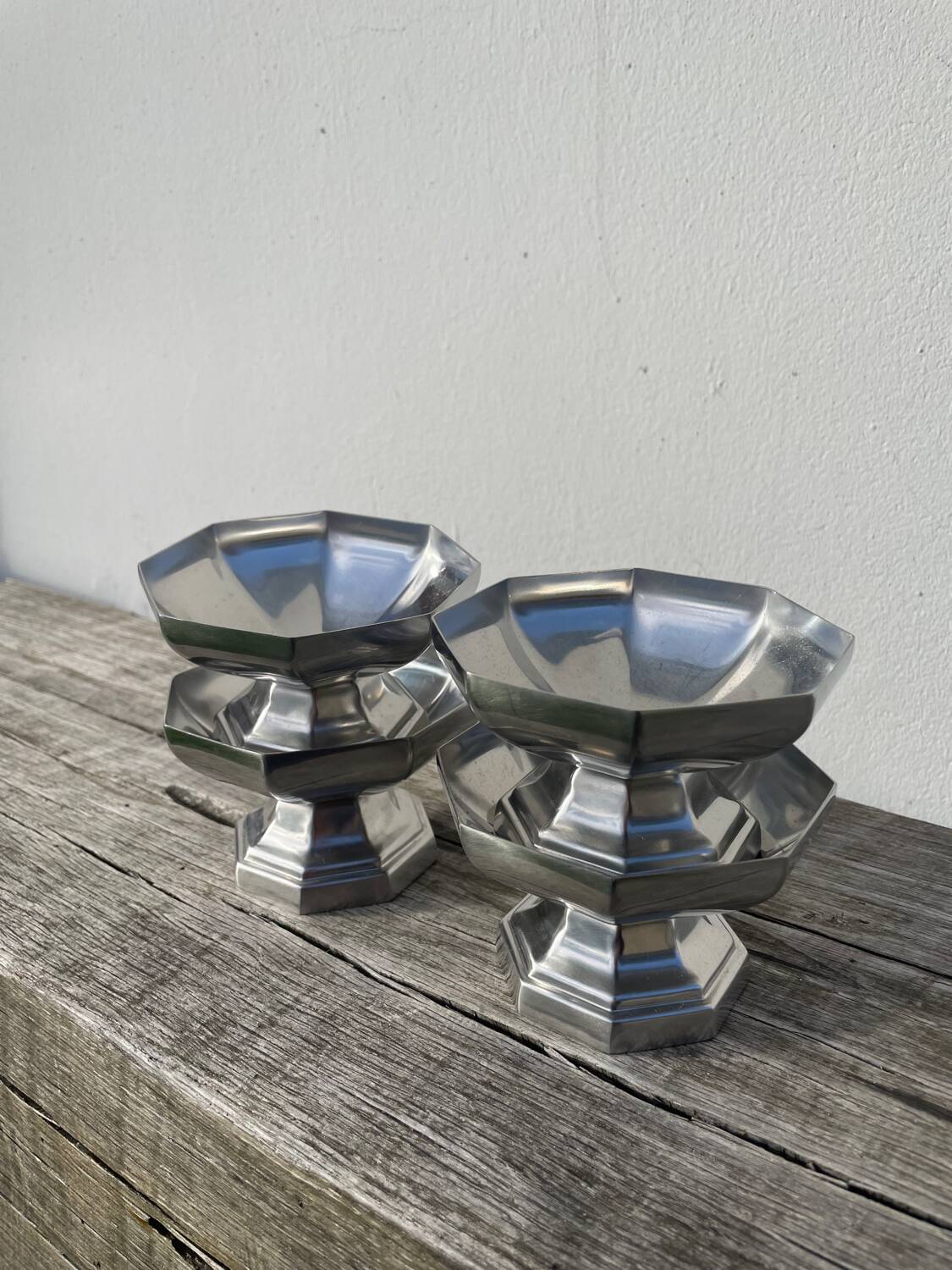 4 stainless steel cups 1970 signed Couzon