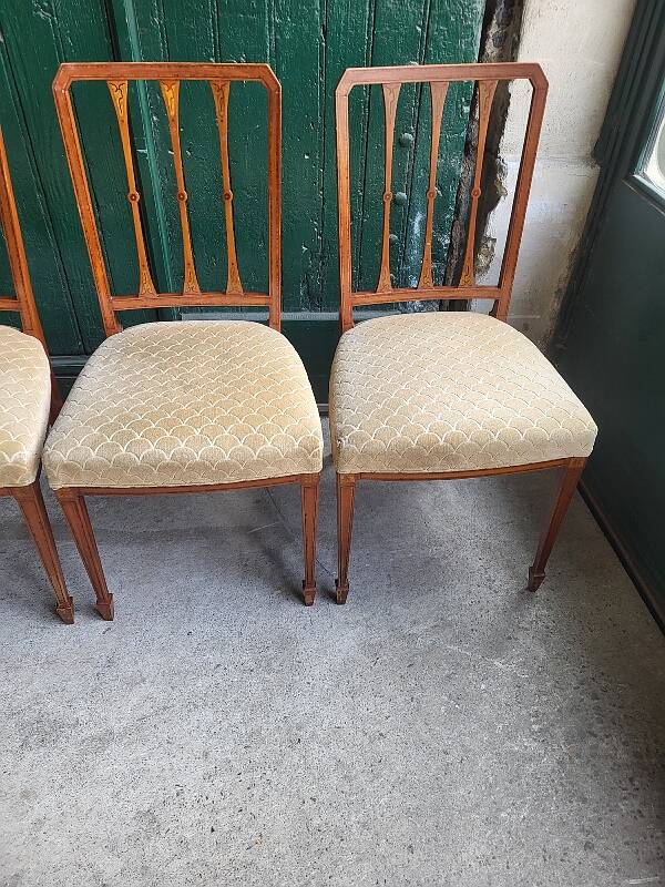 Series of 4 directory chairs in marquetry and cherry wood