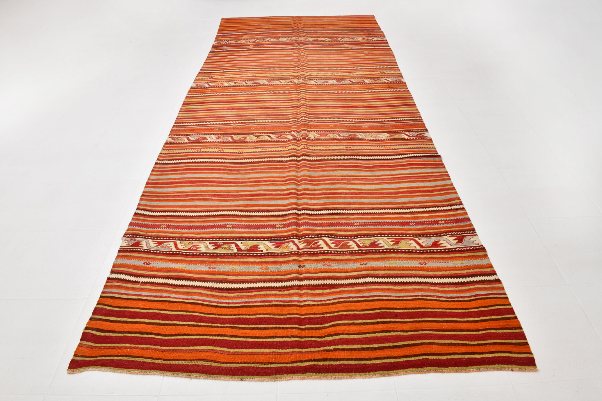 158x390Cm Peach & Red Handmade Kilim Rug