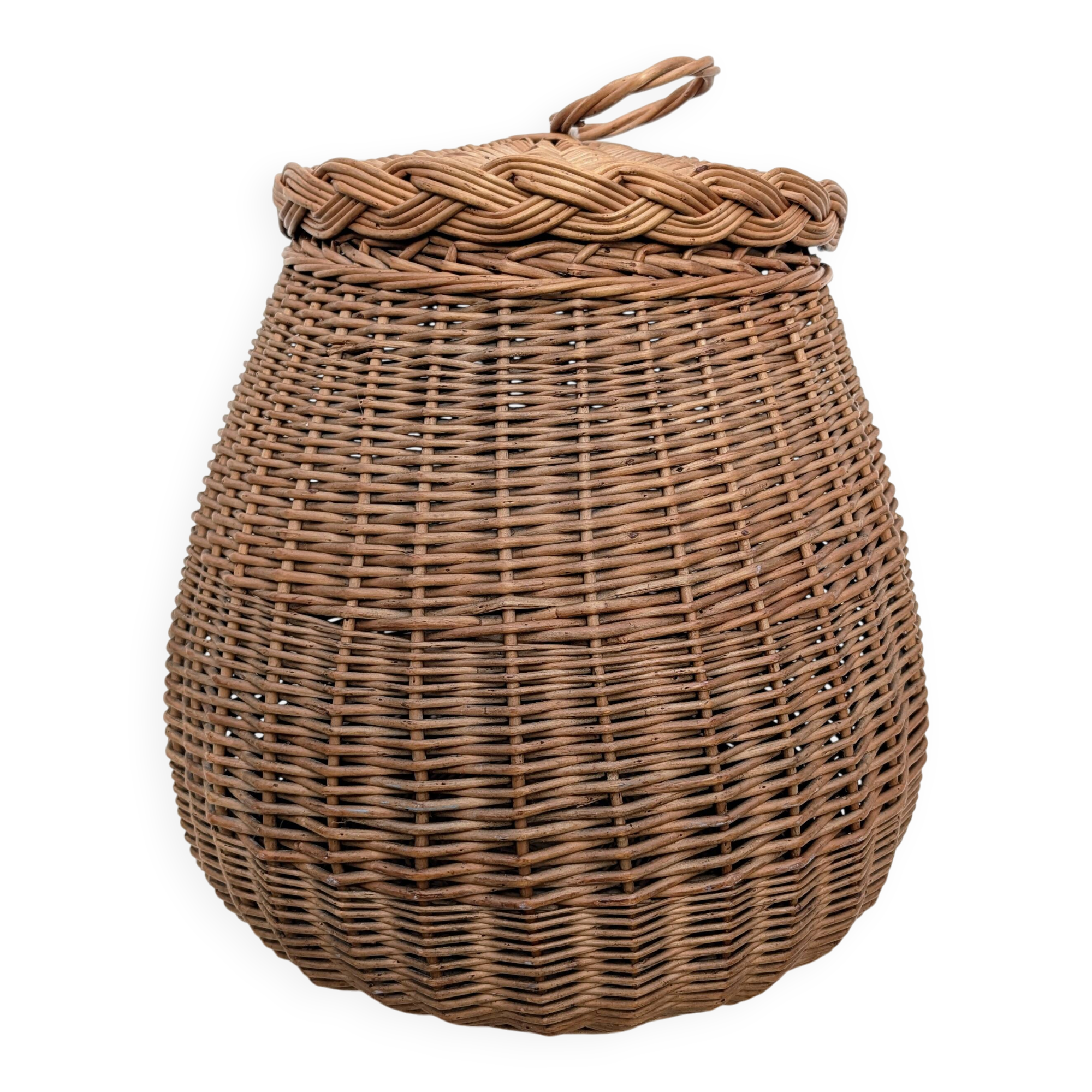 Panier en osier ventre bombé avec couvercle
