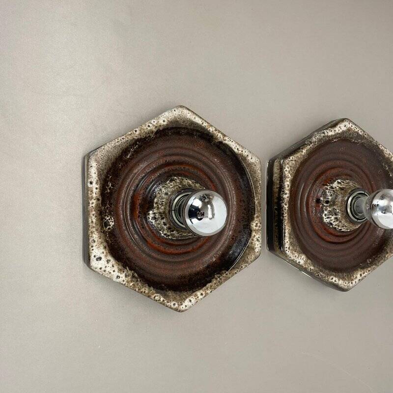 Modernist fat lava ceramic wall lamps by Pan Ceramics, Germany, 1970s, set of 2