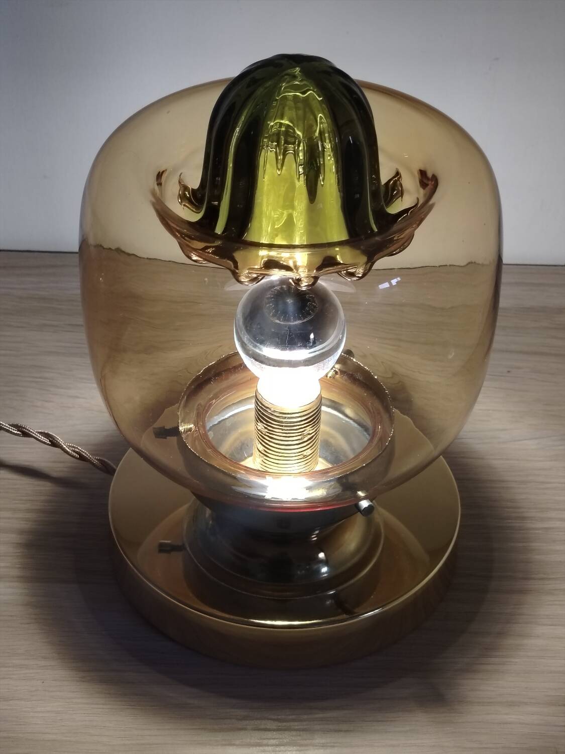 Amber green Murano globe as a lamp