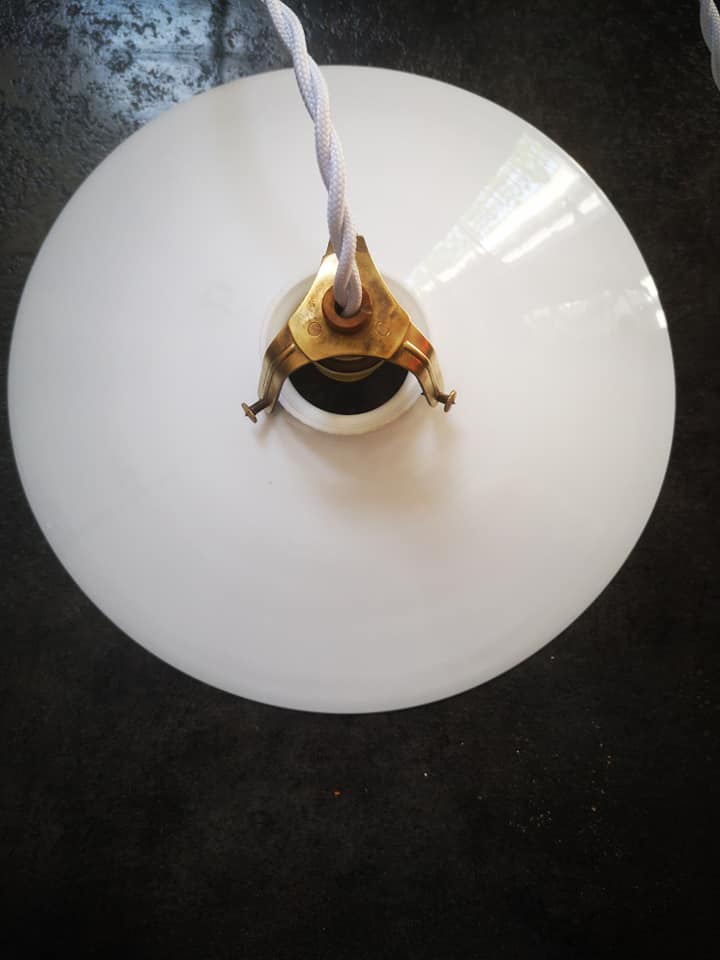 Old suspension lampshade opaline white Art Deco 1930 Ø 26 cm