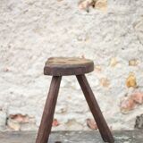 Vintage wooden tripod stool, mountain work, wabi-sabi, shepherd.