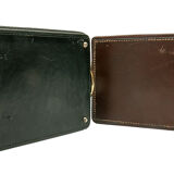 Ensemble de 2 cendriers en verre épais et cuir sellier piqué