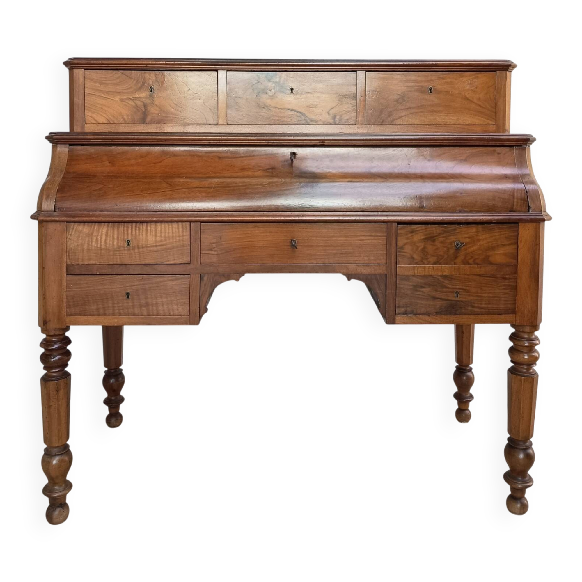 Bureau à cylindre Louis Philippe en noyer époque 19ème