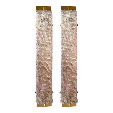 Luxury Gold Wall Sconces With Pink-Ametista "Graniglia" Murano Glass --Set