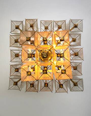 Chandelier in brass and structured ice glass, 1950s, Austria