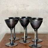 Set of six hammered metal stemmed glasses
