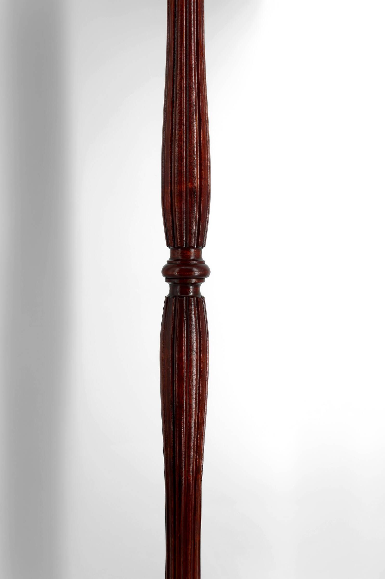 Art Deco floor lamp in carved walnut, stained glass shade, France, c. 1920