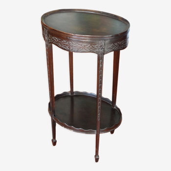 Carved wooden pedestal table with double trays 41 x 72 cm