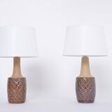 Paire de lampes de table en grès faites à la main du milieu du siècle, modèle 3001 par Einar Johansen pour Soholm