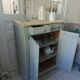 Small vintage Parisian sideboard with 2 doors and 2 drawers, enhanced in verdigris