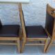 6 High-back chairs in high-quality, plush solid wood with brown faux leather