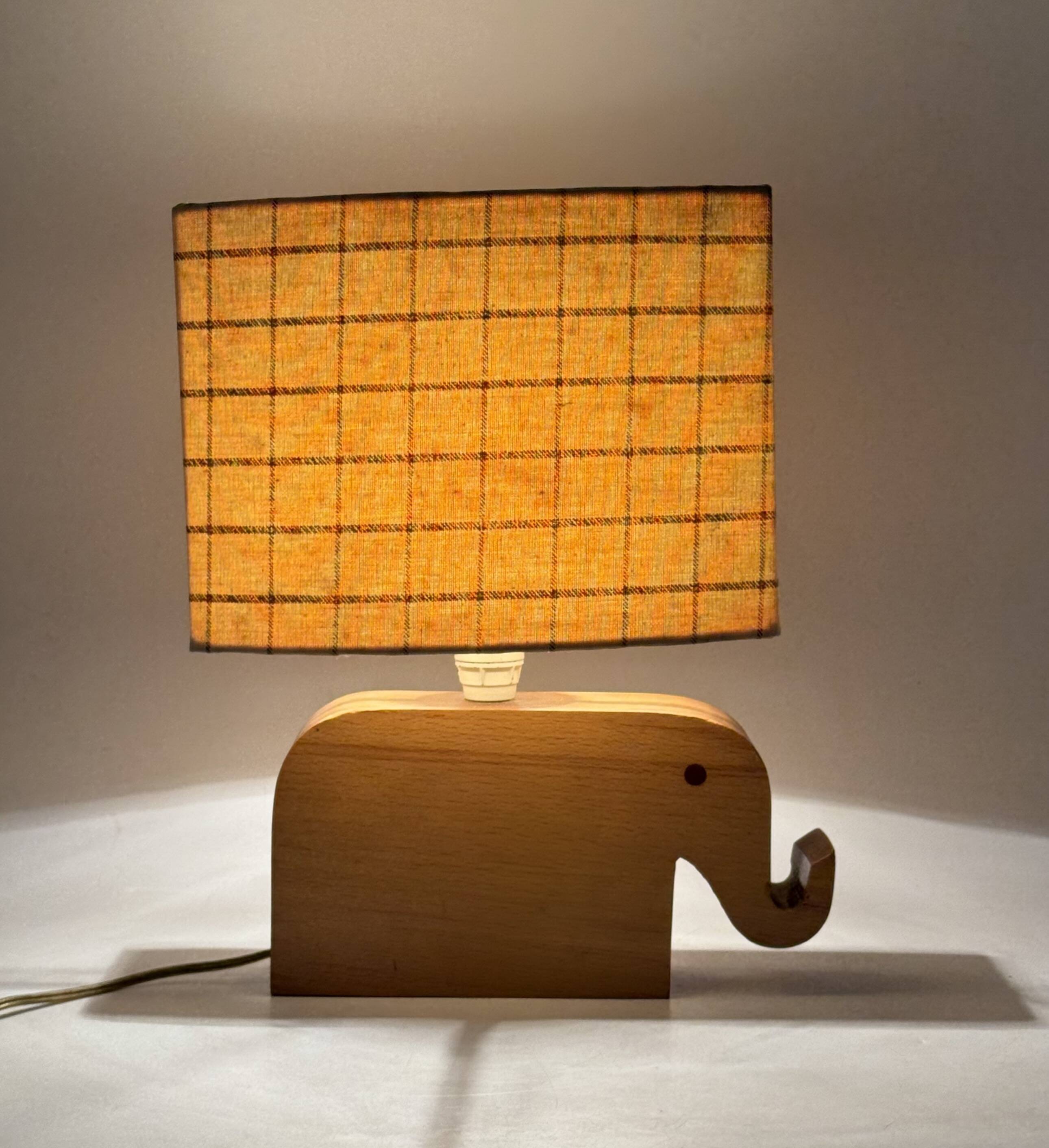 Mid century Modern wood elephant table lamp, Italy circa 1960s