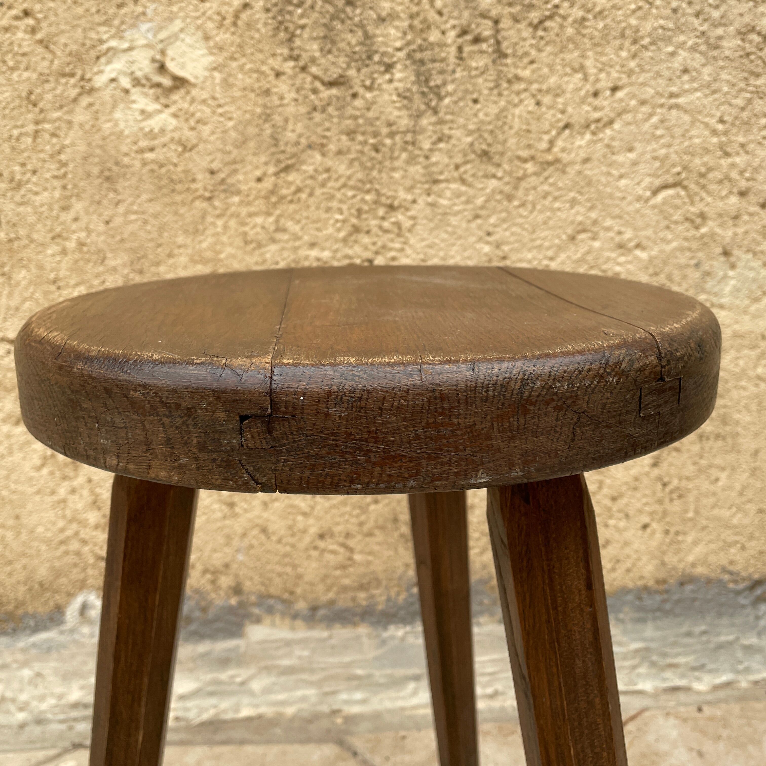 Tripod wooden stool vintage design 1960