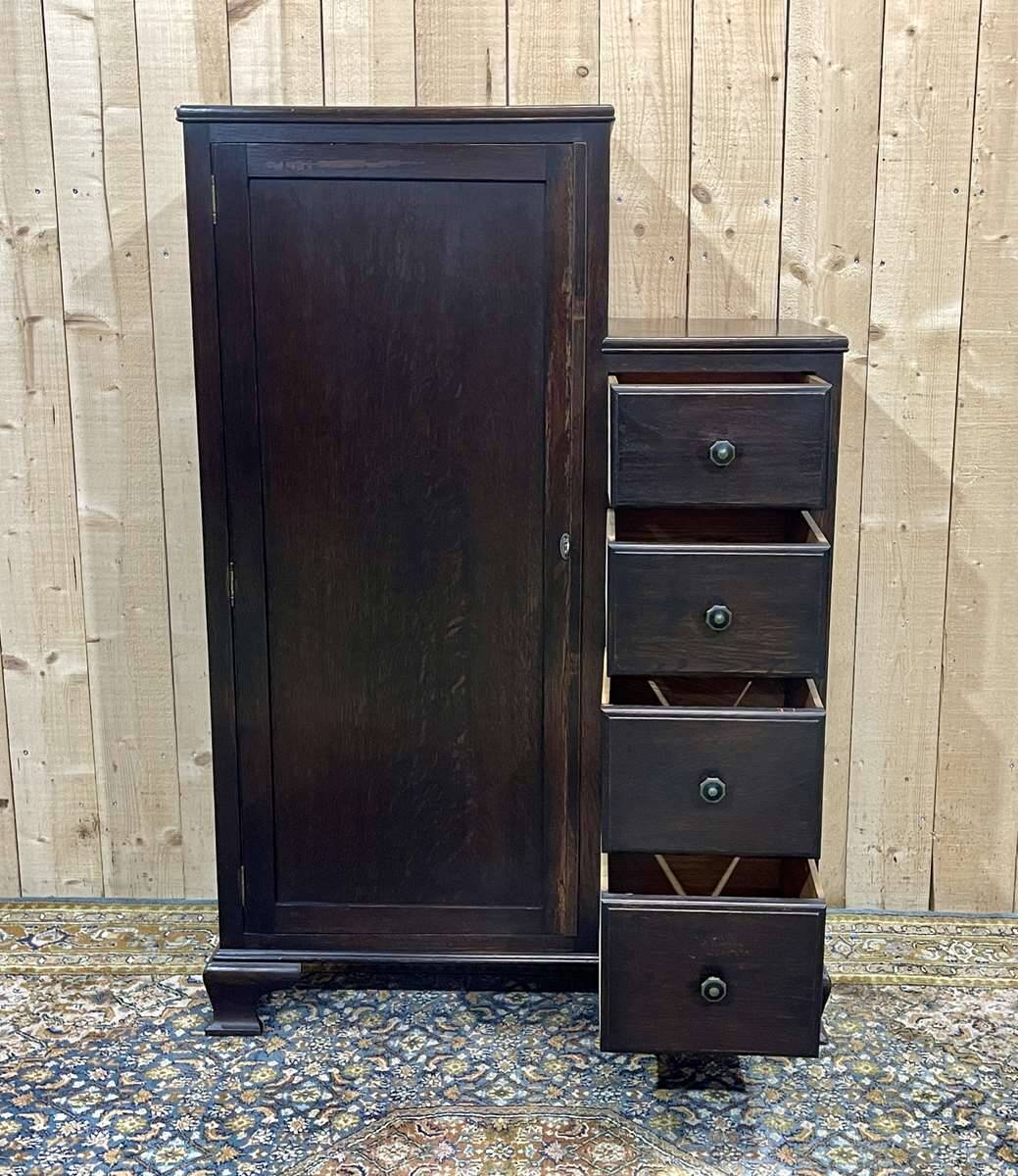 English oak wardrobe with drawers from the 1950s