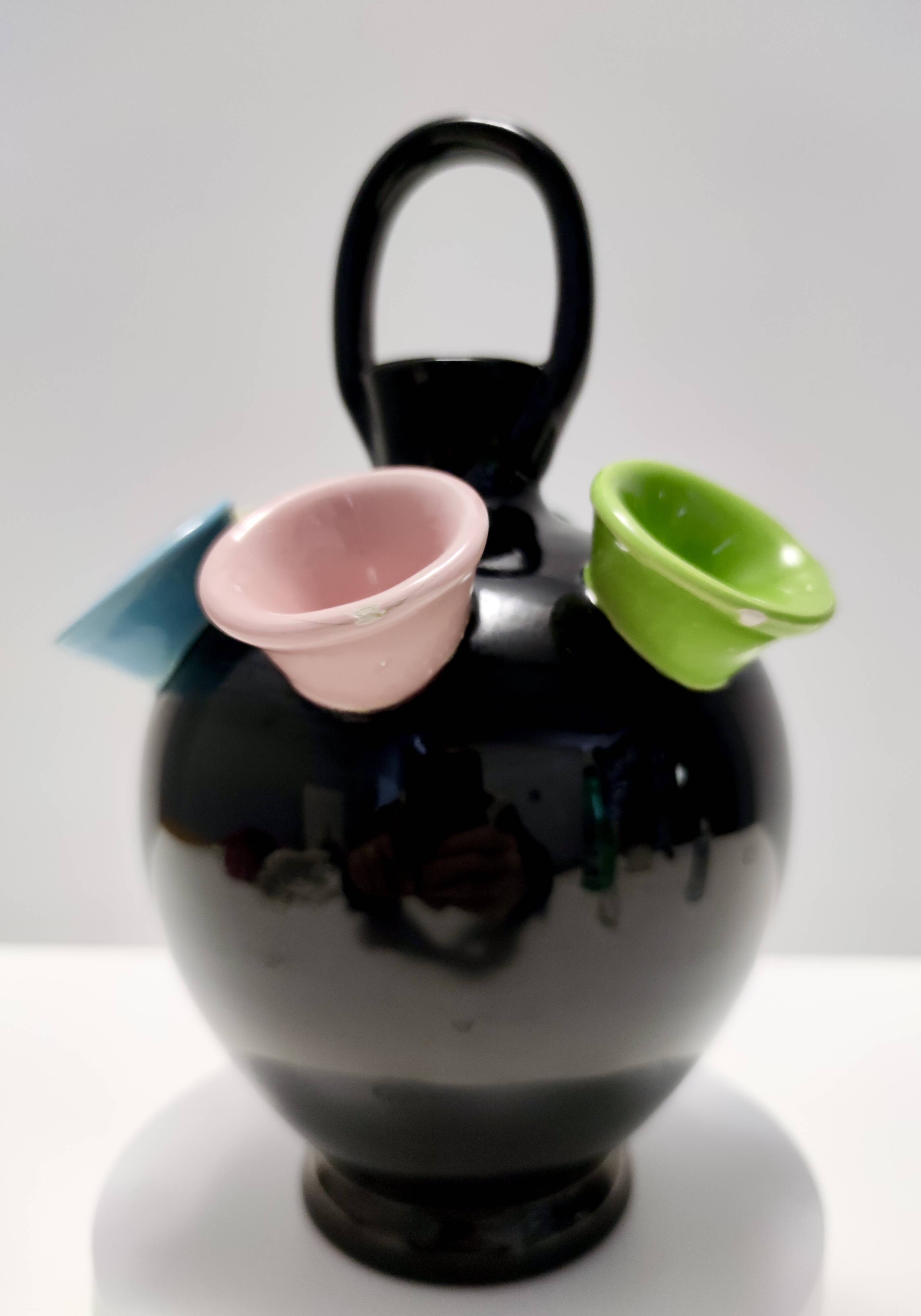 Vintage Black Lacquered Ceramic Tulip Vase Ascribable to Pucci Umbertide, I