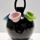 Vintage Black Lacquered Ceramic Tulip Vase Ascribable to Pucci Umbertide, I