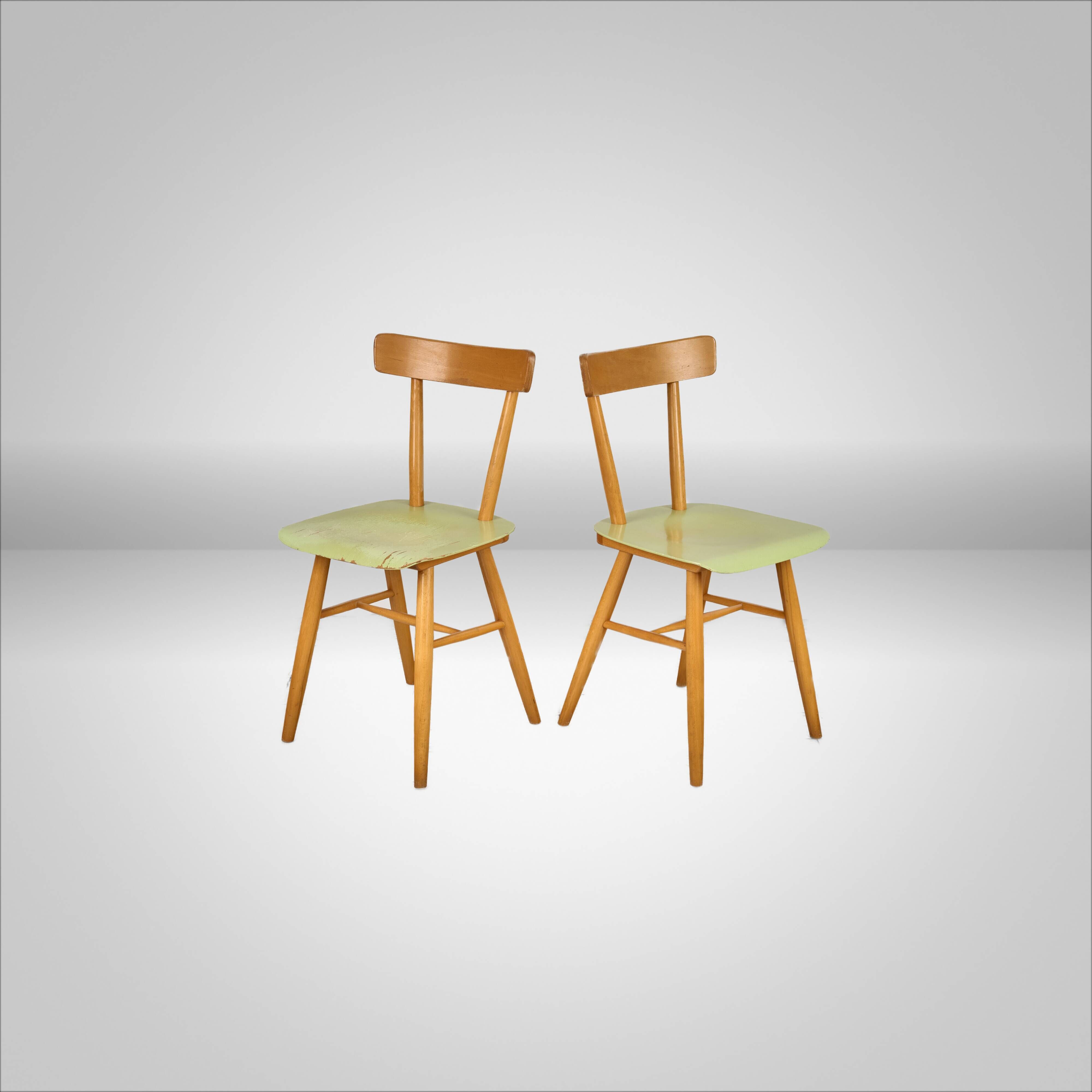 Set of 2 Beech Chairs, 1960s, Czechoslovakia