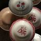 6 mismatched soup plates Digoin Sarreguemines red blue pink