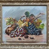 Painting 1909 "Still Life with Nuts and Grapes" Monogram and frame