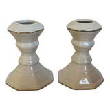 Pair of white octagonal candlesticks