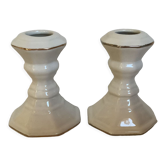 Paire de bougeoirs blancs octogonaux
