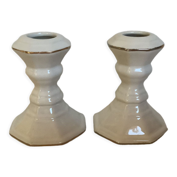 Pair of white octagonal candlesticks