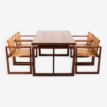 Rare Danish Teak and Cane Dining Set 1960s