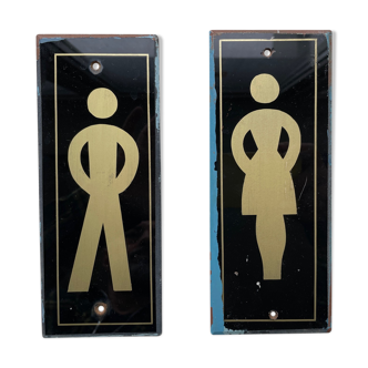 Vintage toilet set of two glass signs from 1970's original man cave