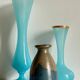 3 VASES Bleu Océan Grès et Verre OPALIN Vintage
