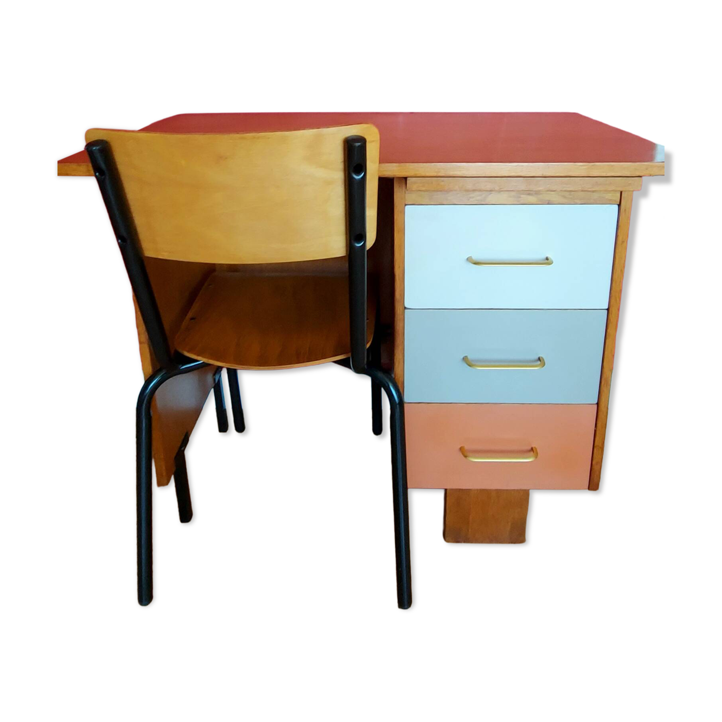 Restored vintage desk + matching chair 89 x 50 x 76 cm