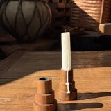 Pyramidal circular teak monoxyle candlestick H7 D5