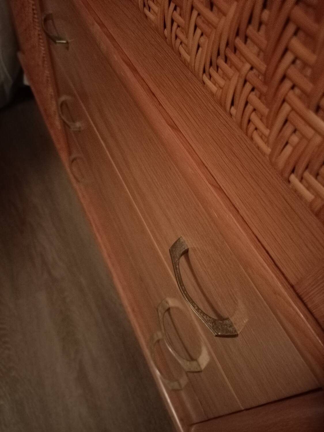 Wooden and rattan wardrobe