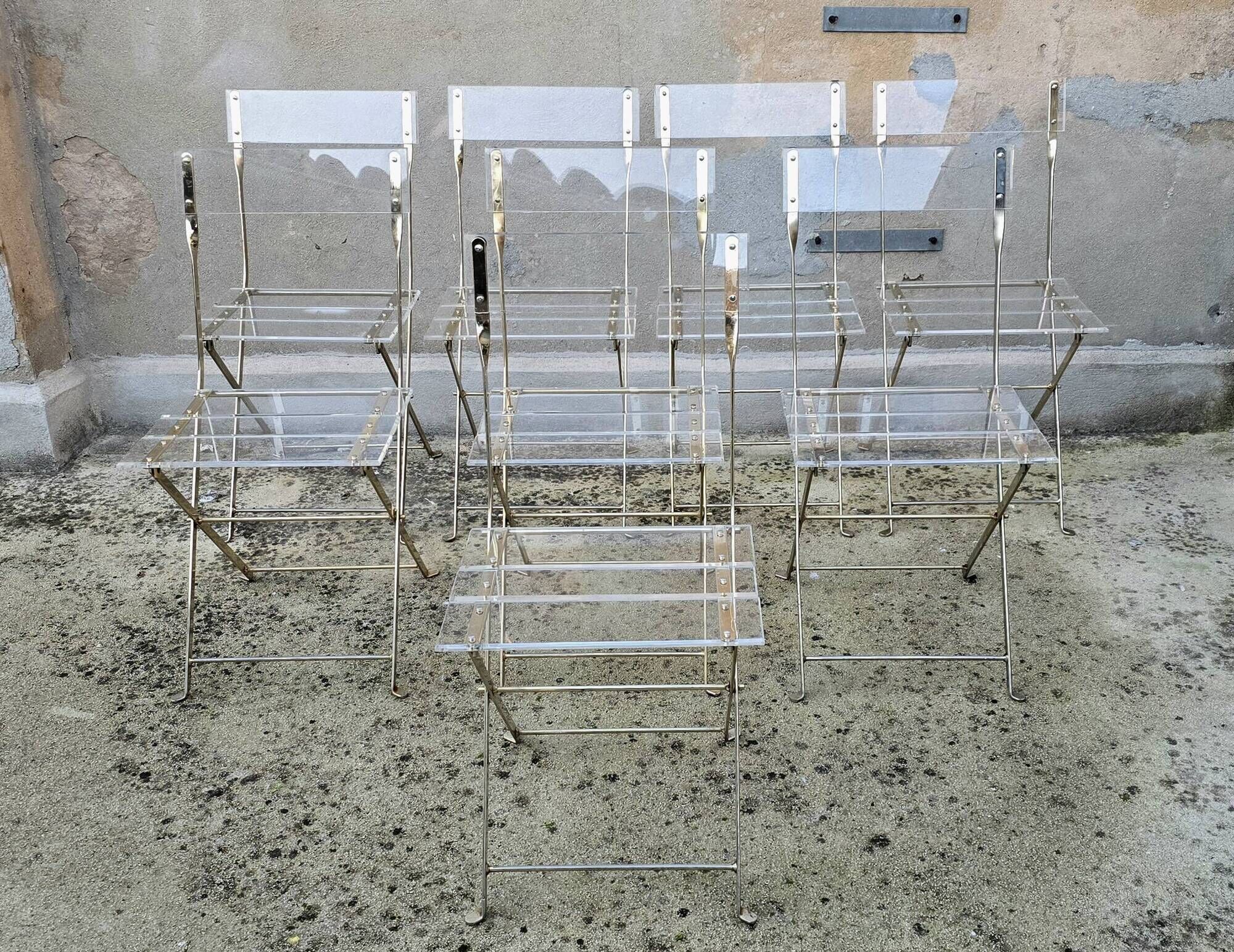 Set of 8 folding plexiglass chairs, Yonel Lebovici and Bernard Berthet, 1970