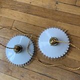 Old pairs of vintage white opaline pendant lights
