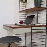 Teak wall-mounted shelf/desk, string design 1960