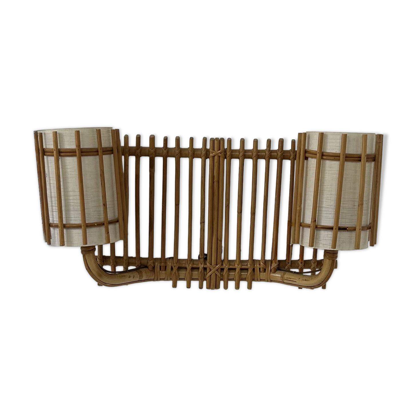 Double vintage wall light in rattan, France, 1950.