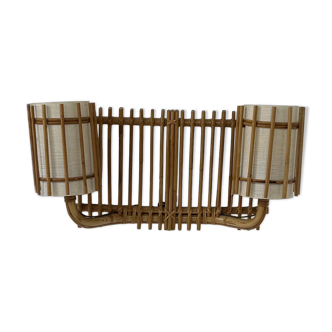 Double vintage wall light in rattan, France, 1950.