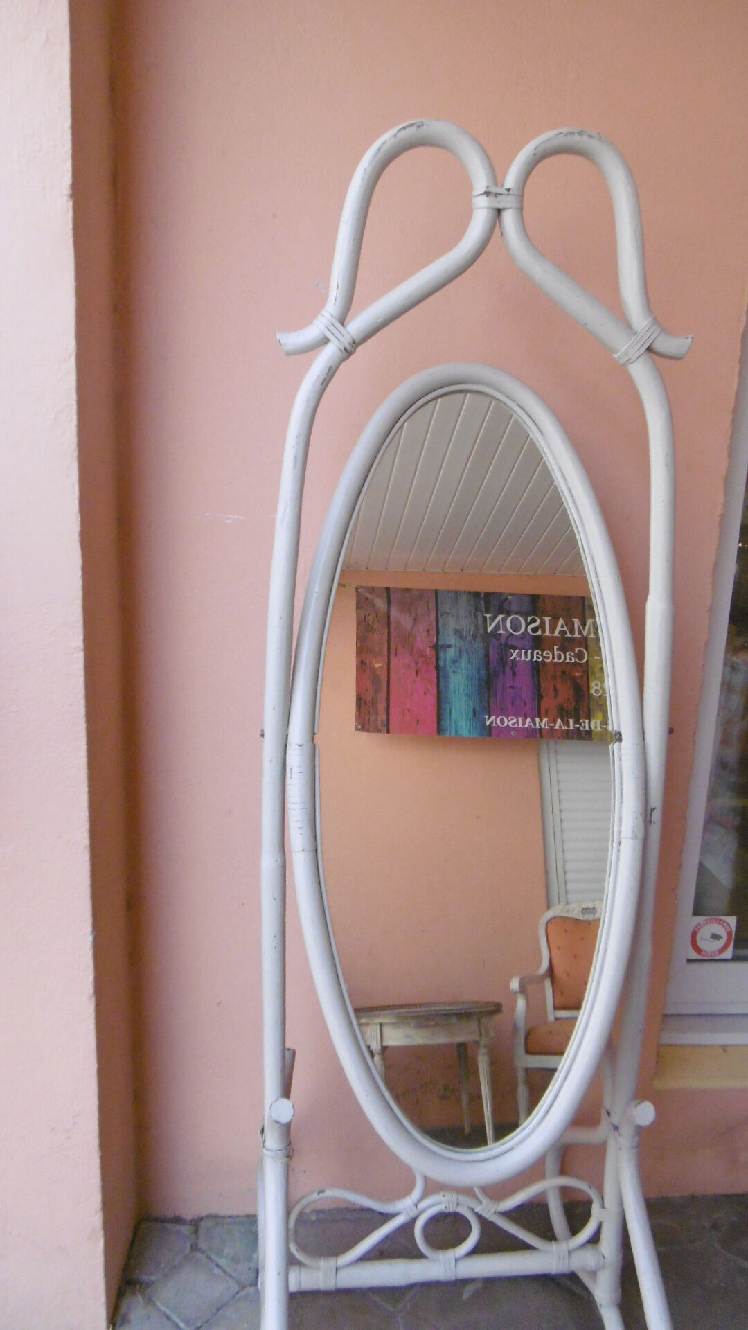 Mirror psyche in rattan - 80s - 178x56cm