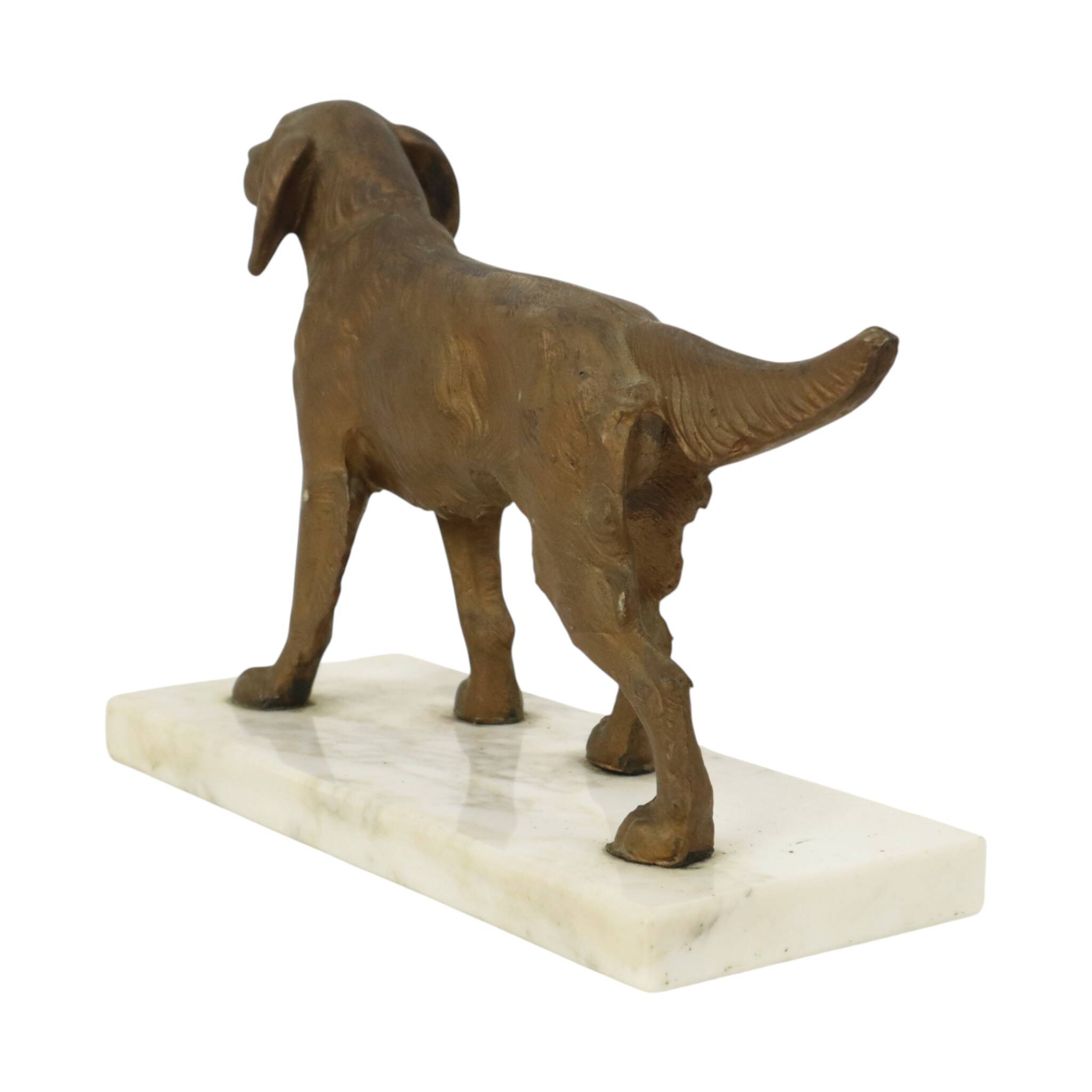 Art Deco Dog on Marble Base, Gold-colored Zamak