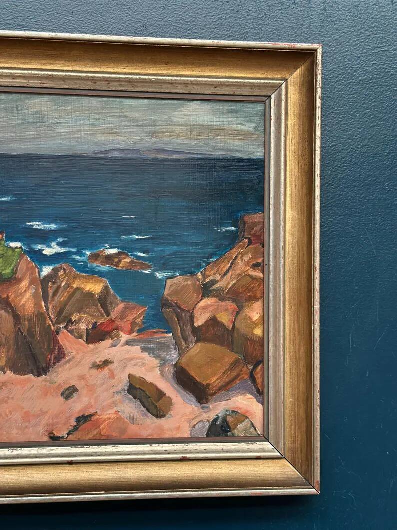 Original Swedish Oil on Panel – “Coastal motif” by Unknown Artist – Vintage & Framed – 53 × 46 cm (20.8" x 18.1")