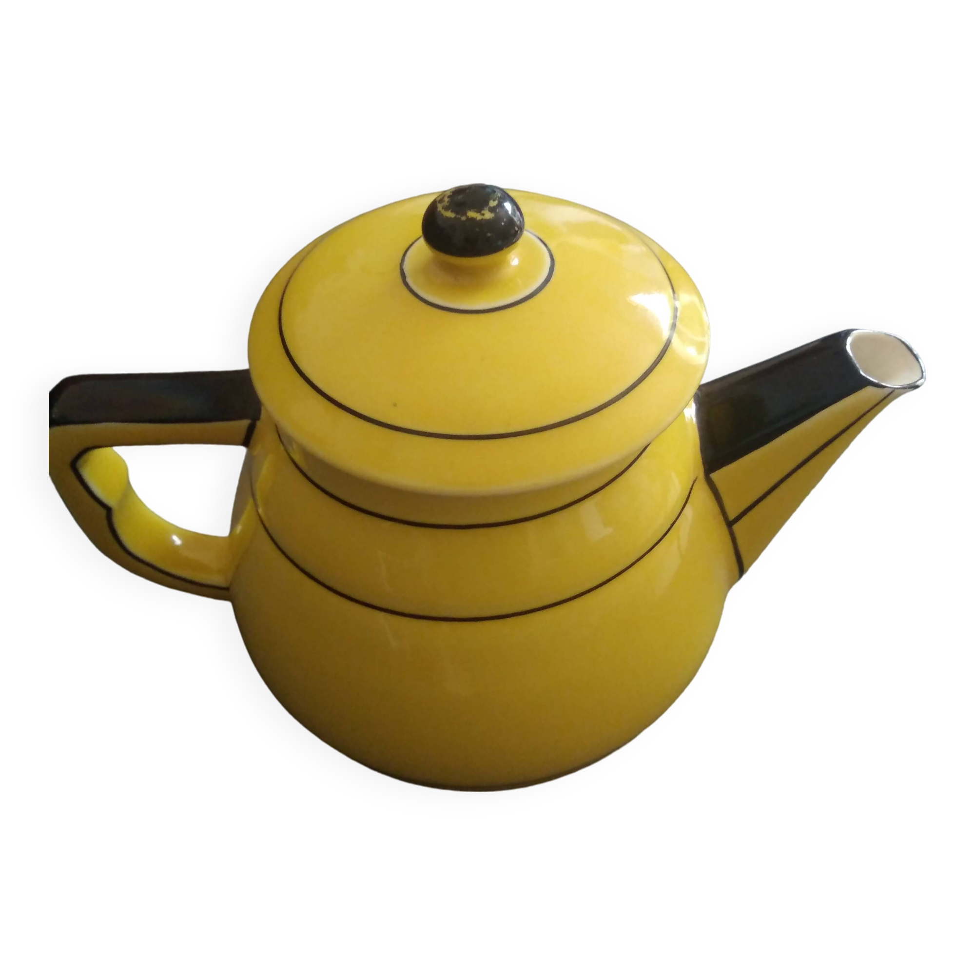 Yellow black teapot, art deco style, vintage