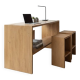 Office set, console and 2 stools in solid oak.