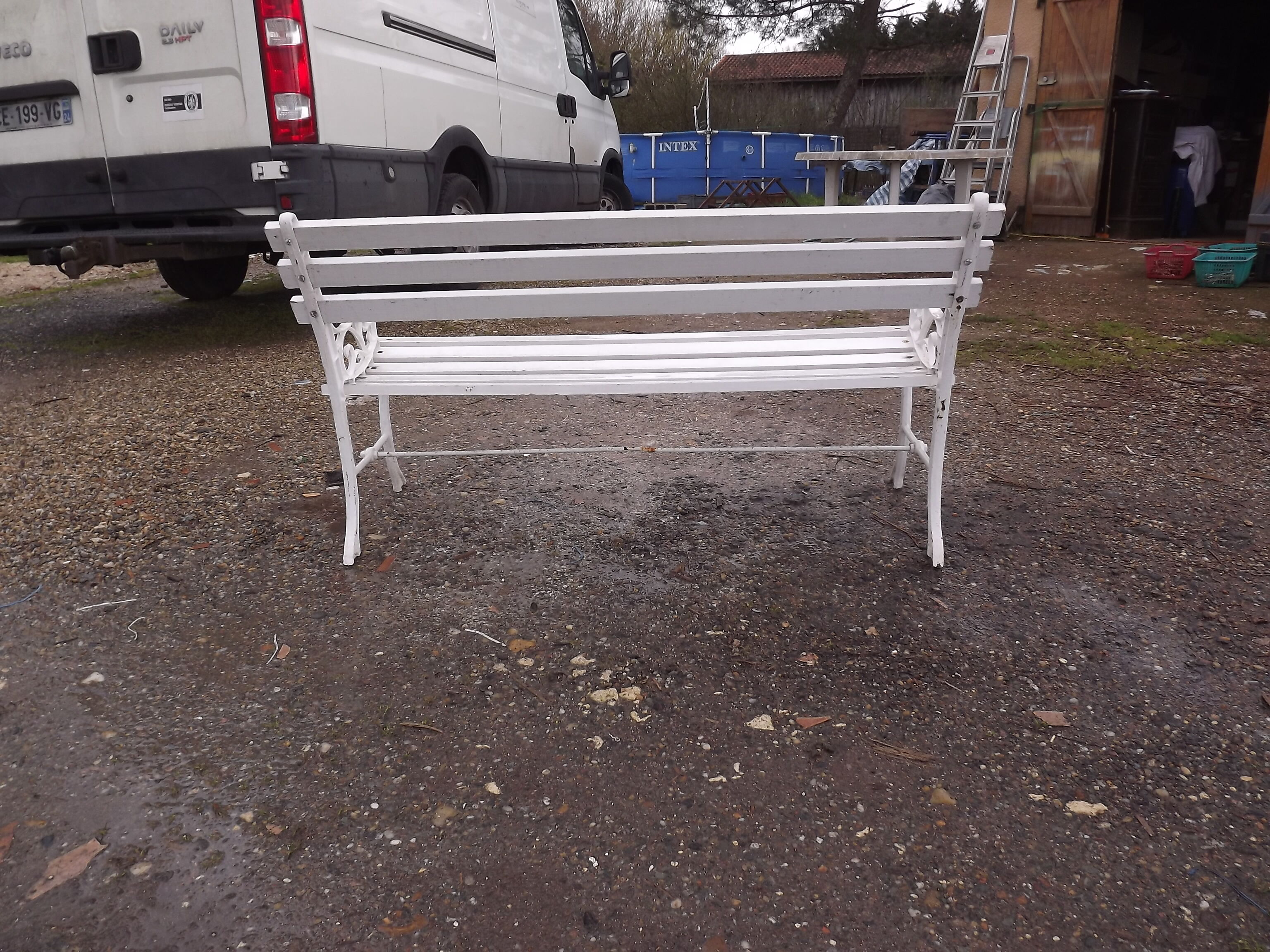 1960s cast iron and wood bench