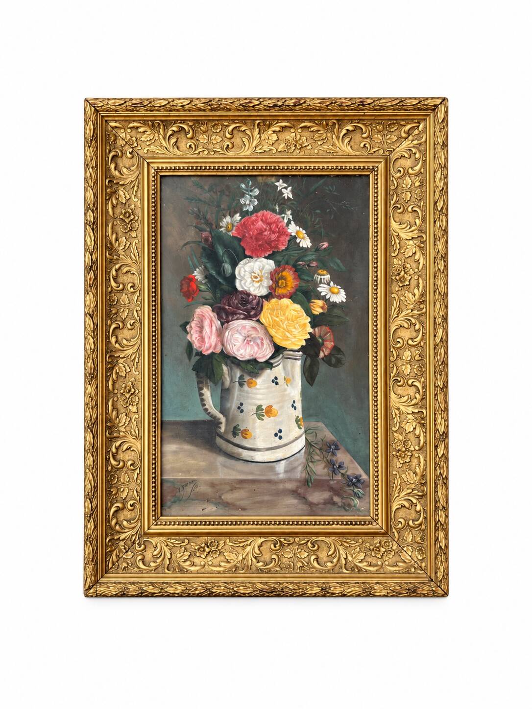 Oil on canvas, old, signed P. Perrisse, dated 1888, bouquet of flowers.