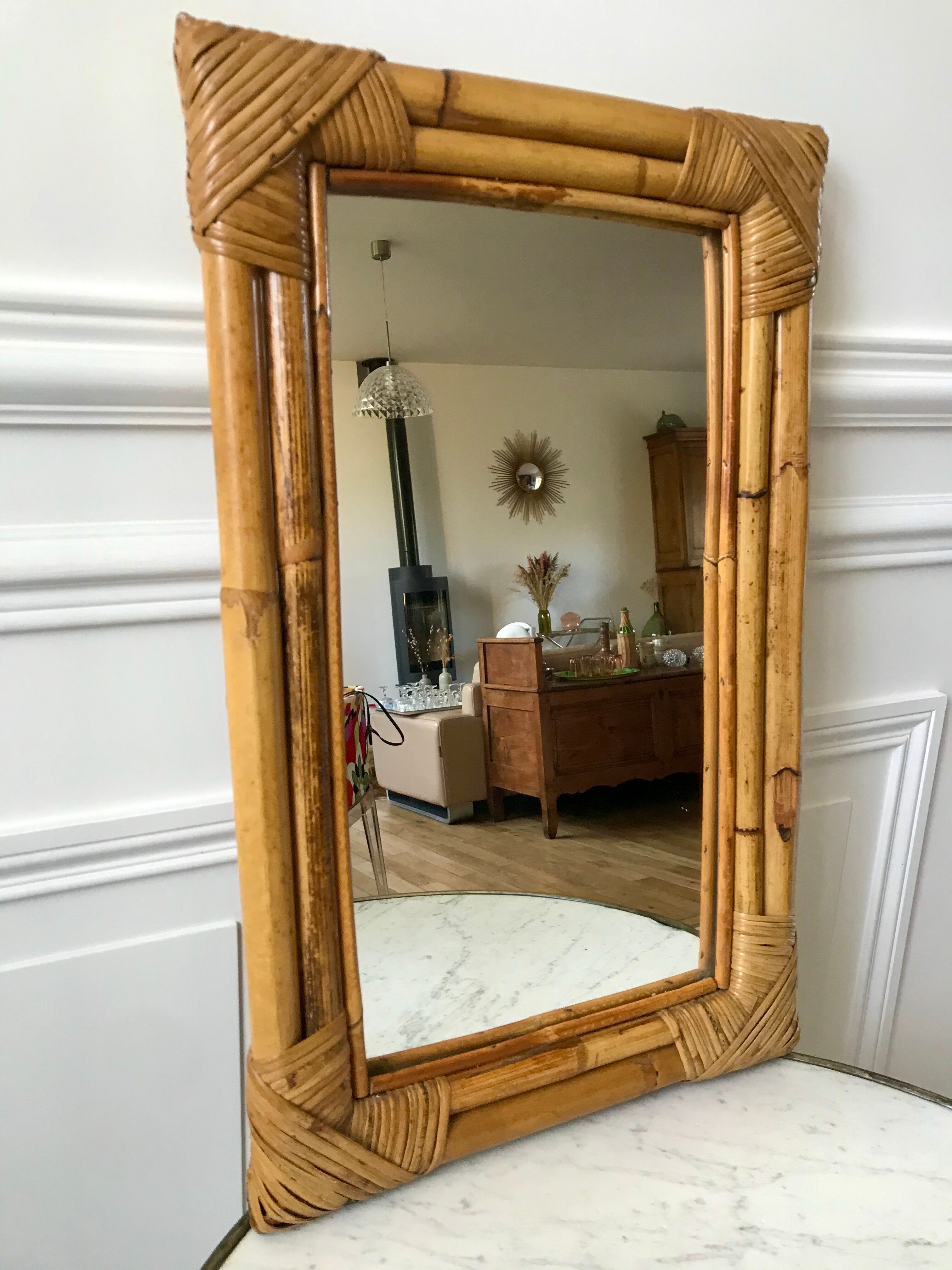 Rattan bamboo mirror 60s-70s